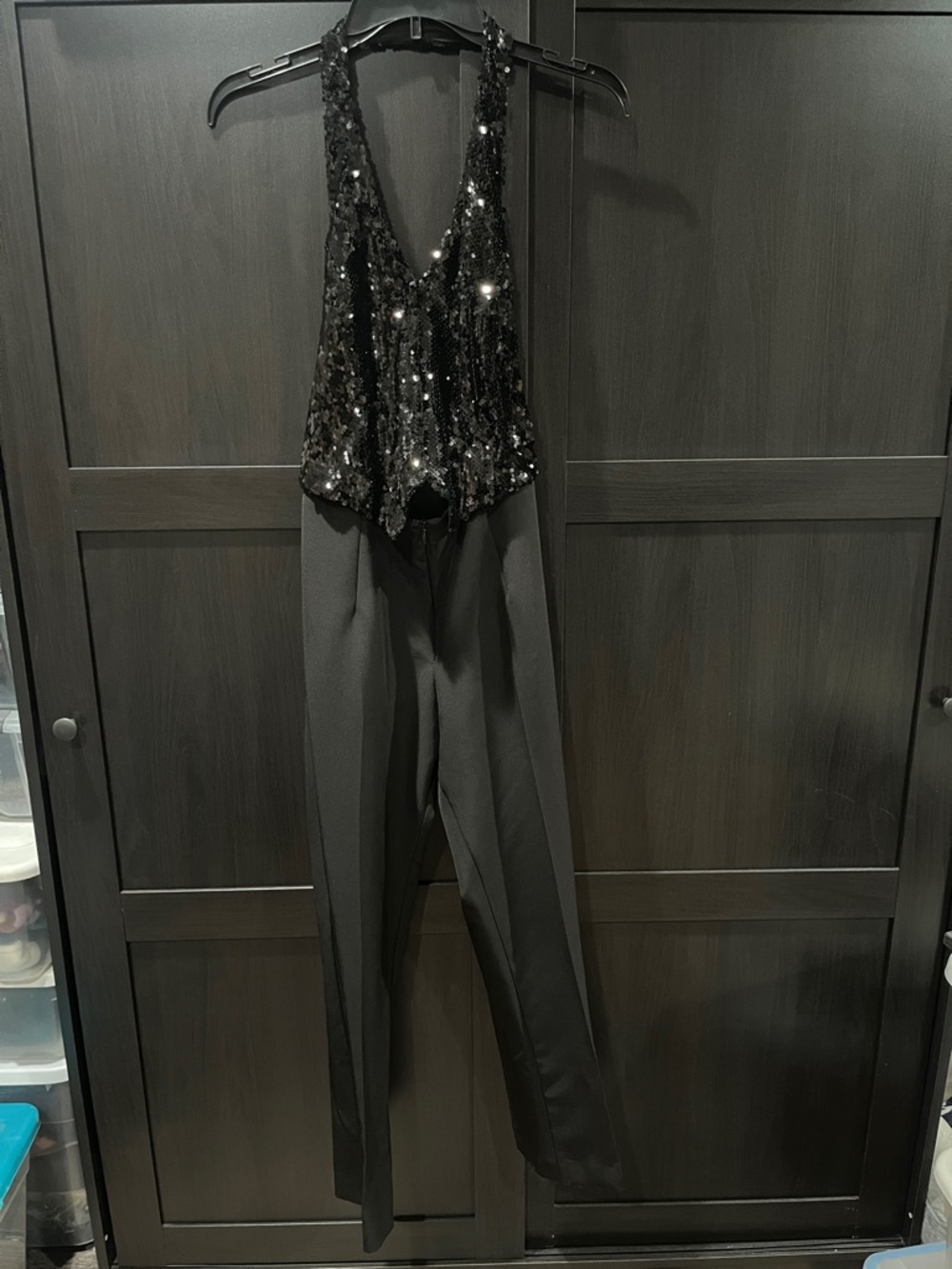 Zara Sequin Halter Jumpsuit in Black